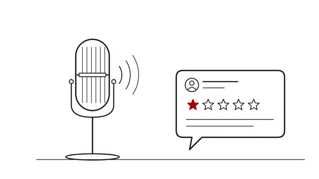 Micrófono de radio junto a una reseña de una estrella: reseñas negativas explicadas en la Cadena SER