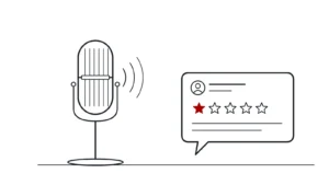 Micrófono de radio junto a una reseña de una estrella: reseñas negativas explicadas en la Cadena SER